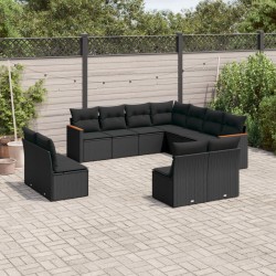 vidaXL Set de sofás de jardín 11 pzas y cojines ratán sintético negro