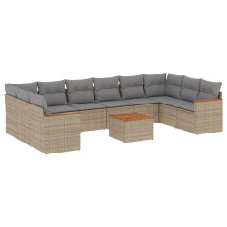 vidaXL Set de sofás de jardín 11pzas con cojines ratán sintético beige