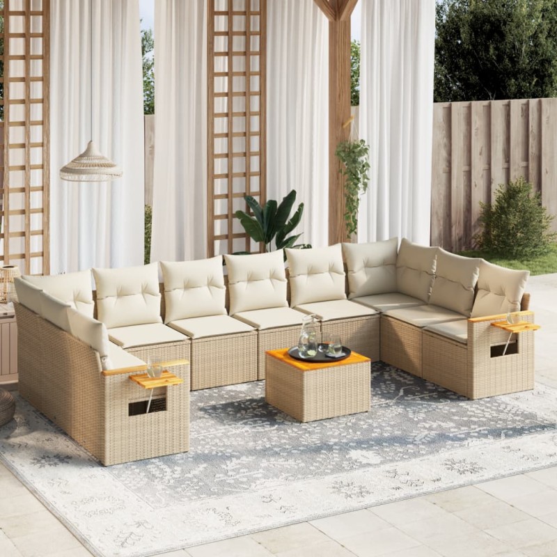 vidaXL Set de sofás de jardín 11pzas con cojines ratán sintético beige vidaXL Set de sofás de jardín 11pzas con cojines ratán sintético beige