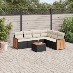 vidaXL Set de comedor de jardín 7 pzas y cojines ratán sintético negro