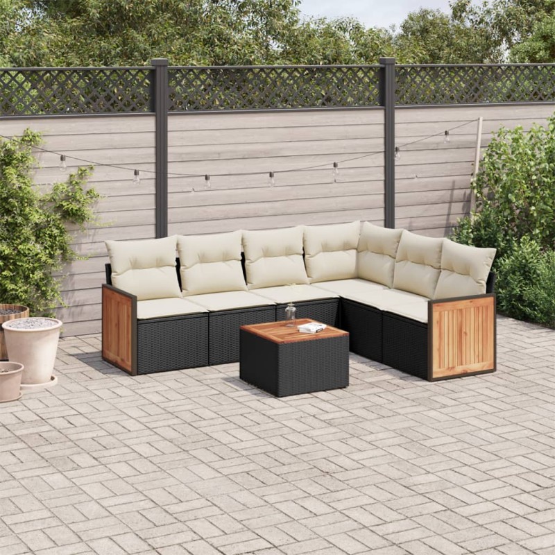 vidaXL Set de comedor de jardín 7 pzas y cojines ratán sintético negro vidaXL Set de comedor de jardín 7 pzas y cojines ratán sintético negro