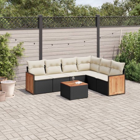 vidaXL Set de comedor de jardín 7 pzas y cojines ratán sintético negro