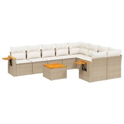 vidaXL Juego de sofás jardín con cojines beige 10 pzas ratán sintético
