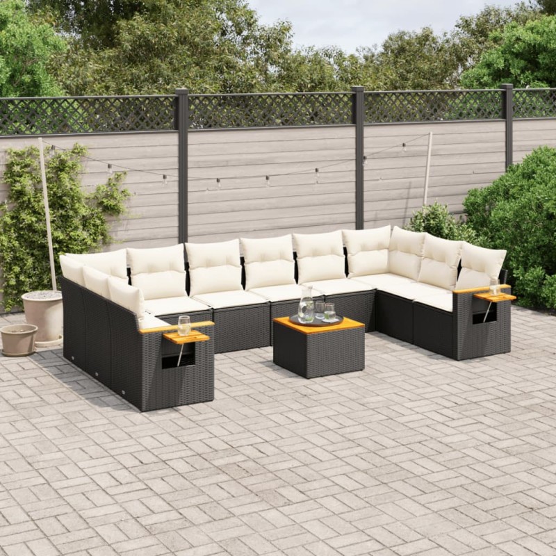 vidaXL Set de sofás de jardín 11 pzas y cojines ratán sintético negro vidaXL Set de sofás de jardín 11 pzas y cojines ratán sintético negro
