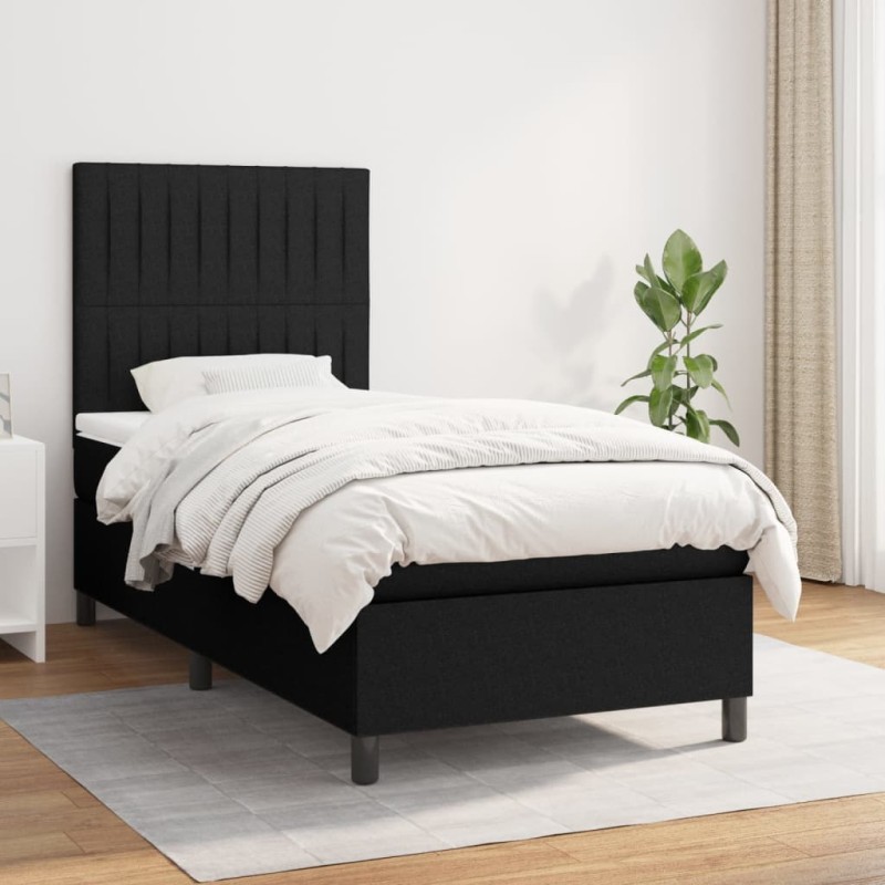 vidaXL Cama box spring con colchón tela negro 90x190 cm vidaXL Cama box spring con colchón tela negro 90x190 cm