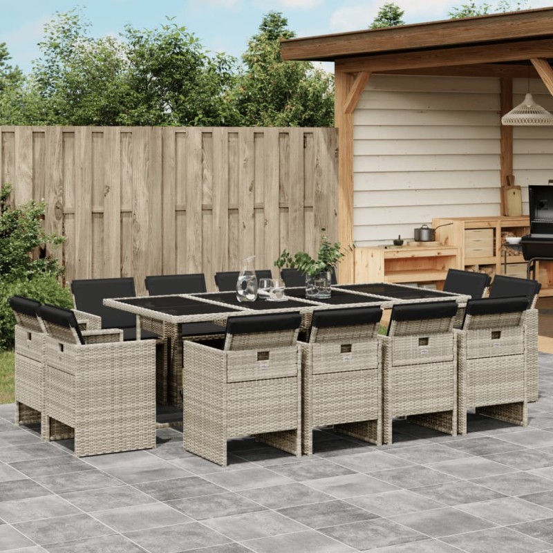 vidaXL Set comedor jardín y cojines 13 pzas ratán sintético gris claro vidaXL Set comedor jardín y cojines 13 pzas ratán sintético gris claro