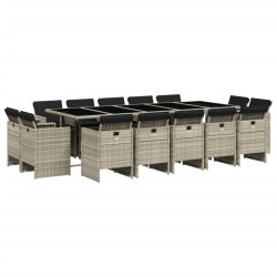 vidaXL Set comedor jardín y cojines 15 pzas ratán sintético gris claro
