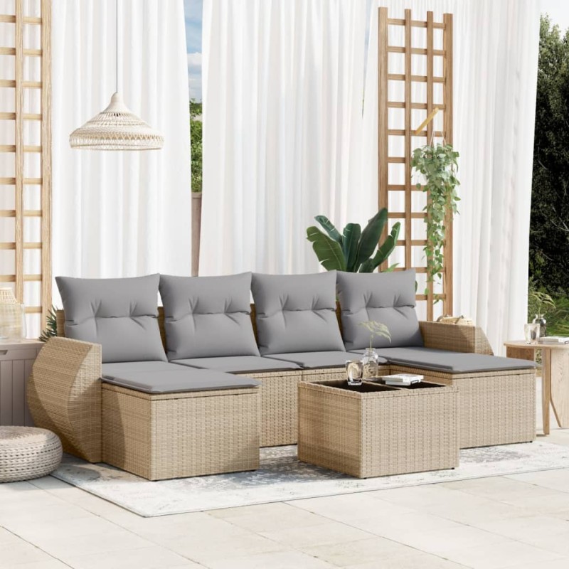 vidaXL Set sofás de jardín 7 piezas y cojines ratán sintético beige vidaXL Set sofás de jardín 7 piezas y cojines ratán sintético beige