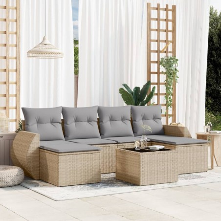 vidaXL Set sofás de jardín 7 piezas y cojines ratán sintético beige