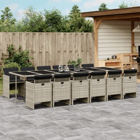 vidaXL Set comedor jardín y cojines 13 pzas ratán sintético gris claro