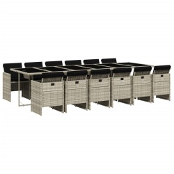 vidaXL Set comedor jardín y cojines 13 pzas ratán sintético gris claro