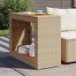 vidaXL Mesa auxiliar jardín tapa madera ratán PE beige 100x40x75 cm vidaXL Mesa auxiliar jardín tapa madera ratán PE beige 100x40x75 cm