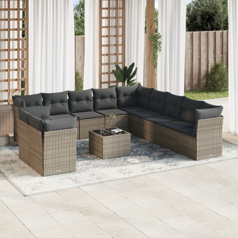 vidaXL Set de sofás de jardín 12 pzas con cojines ratán sintético gris vidaXL Set de sofás de jardín 12 pzas con cojines ratán sintético gris