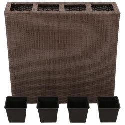 vidaXL Jardinera alta con 4 macetas ratán sintético marrón