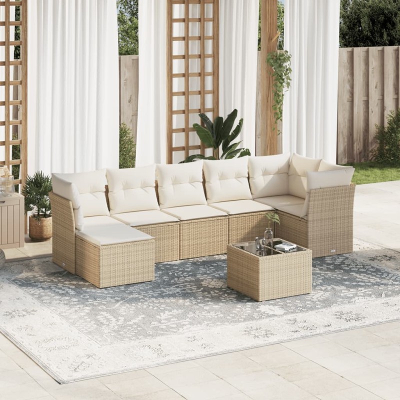 vidaXL Juego de sofás de jardín con cojines beige 8 pzas ratán PE vidaXL Juego de sofás de jardín con cojines beige 8 pzas ratán PE