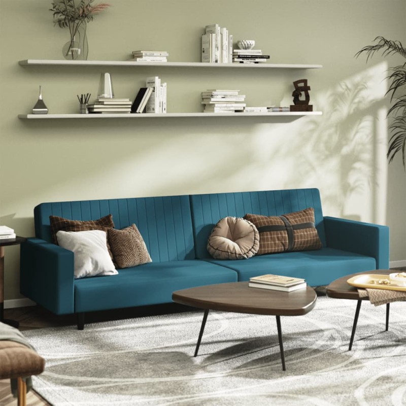 vidaXL Sofá cama de 2 plazas terciopelo azul vidaXL Sofá cama de 2 plazas terciopelo azul