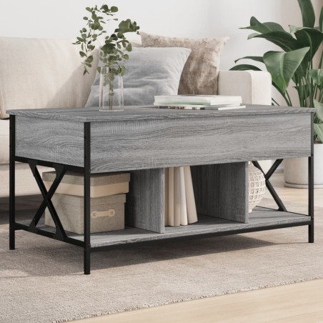 vidaXL Mesa de centro madera ingeniería metal gris Sonoma 100x55x50 cm