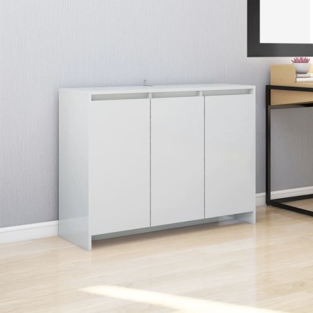 vidaXL Aparador de madera contrachapada blanco brillante 102x33x75 cm