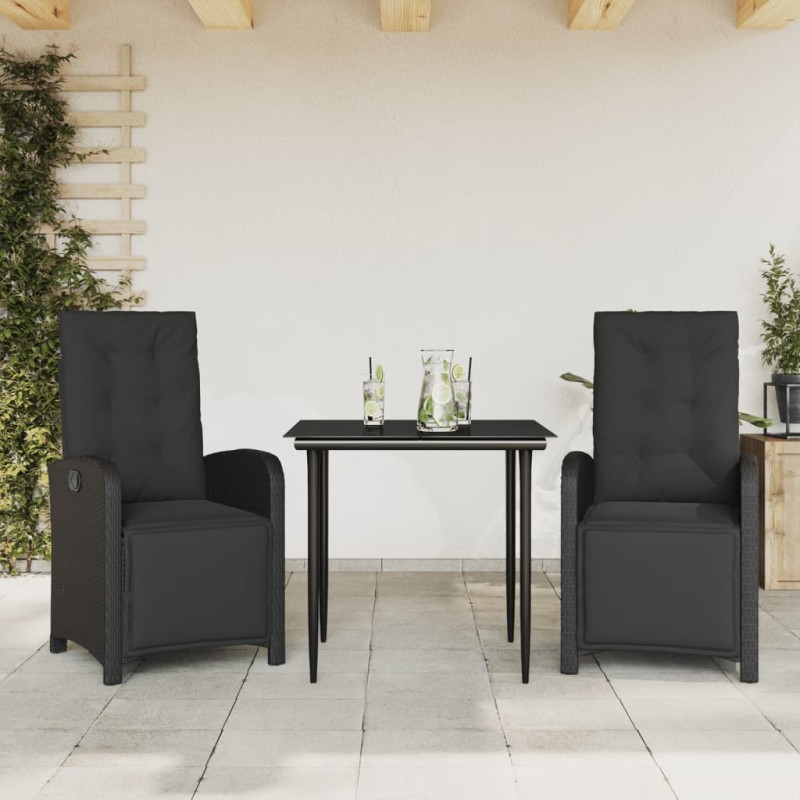 vidaXL Mesita y sillas con cojines 3 piezas ratán sintético negro vidaXL Mesita y sillas con cojines 3 piezas ratán sintético negro