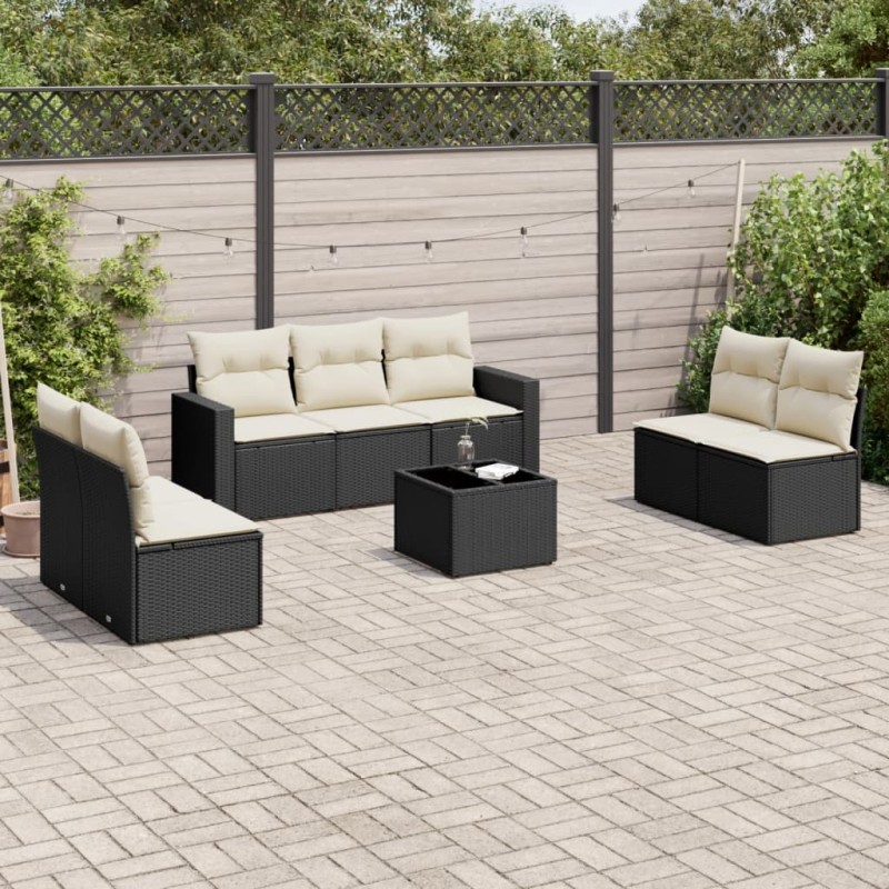 vidaXL Set de sofás de jardín 8 piezas y cojines ratán sintético negro vidaXL Set de sofás de jardín 8 piezas y cojines ratán sintético negro