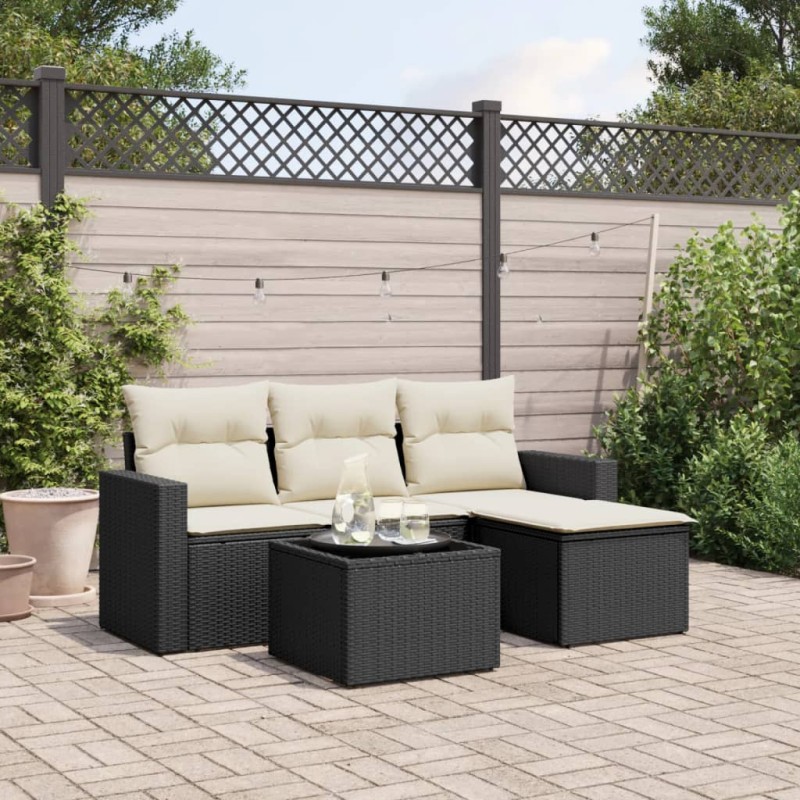 vidaXL Set de muebles de jardín 5 pzas y cojines ratán sintético negro vidaXL Set de muebles de jardín 5 pzas y cojines ratán sintético negro