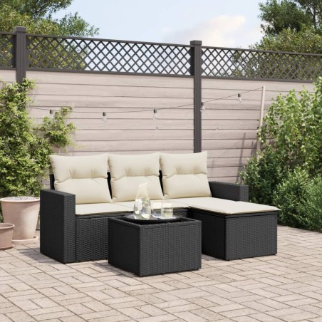 vidaXL Set de muebles de jardín 5 pzas y cojines ratán sintético negro