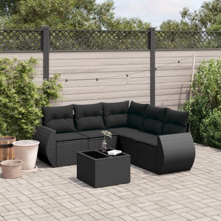 vidaXL Set de sofás de jardín 6 piezas y cojines ratán sintético negro
