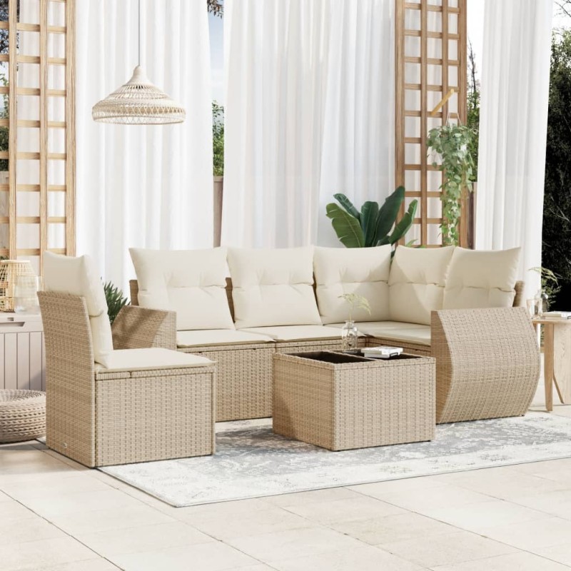 vidaXL Juego de sofás jardín con cojines 6 pzas ratán sintético beige vidaXL Juego de sofás jardín con cojines 6 pzas ratán sintético beige