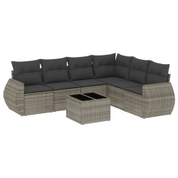 vidaXL Set de sofás de jardín 7 piezas con cojines ratán PE gris