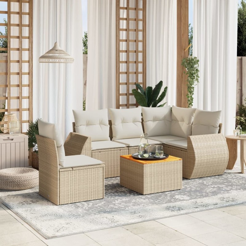 vidaXL Juego de sofás jardín con cojines 6 pzas ratán sintético beige vidaXL Juego de sofás jardín con cojines 6 pzas ratán sintético beige