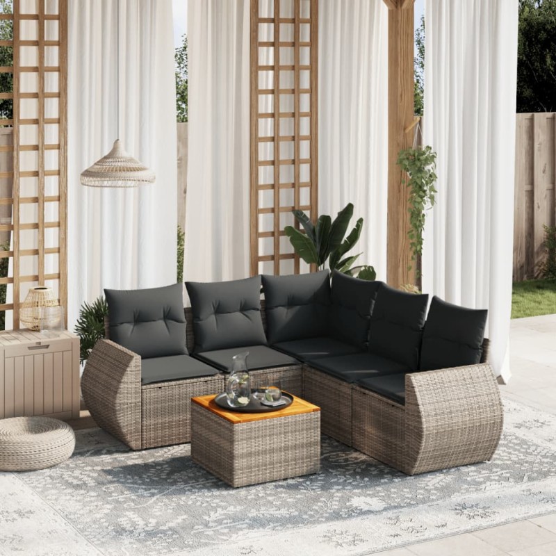vidaXL Set de muebles de jardín 6 pzas y cojines ratán sintético gris