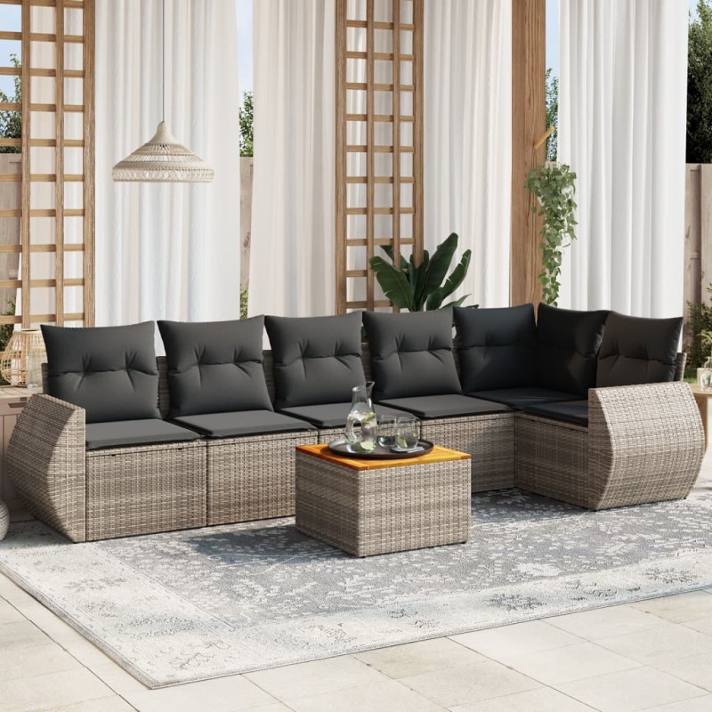 vidaXL Set de sofás de jardín 7 piezas con cojines ratán PE gris vidaXL Set de sofás de jardín 7 piezas con cojines ratán PE gris