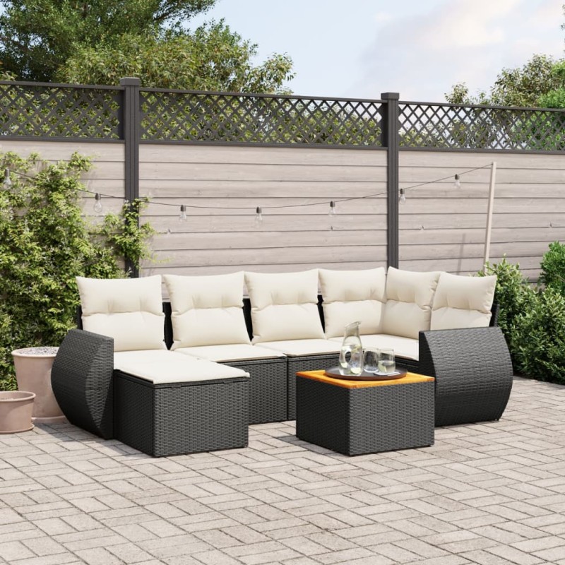 vidaXL Set de comedor de jardín 7 pzas y cojines ratán sintético negro vidaXL Set de comedor de jardín 7 pzas y cojines ratán sintético negro