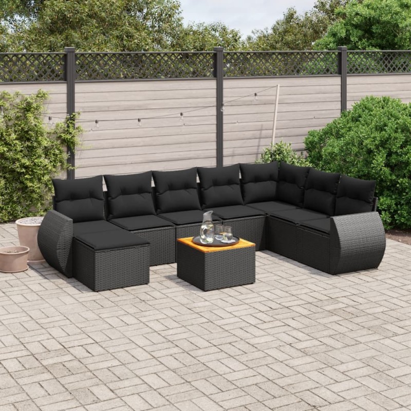 vidaXL Set de sofás de jardín 8 piezas y cojines ratán sintético negro vidaXL Set de sofás de jardín 8 piezas y cojines ratán sintético negro