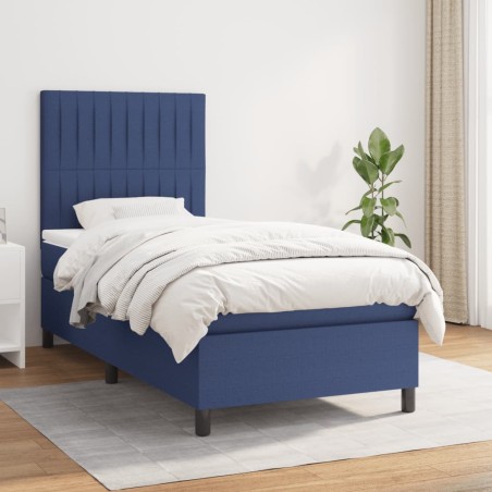 vidaXL Cama box spring con colchón tela azul 90x190 cm