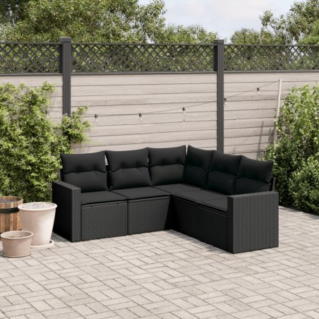 vidaXL Set de muebles de jardín 5 pzas y cojines ratán sintético negro