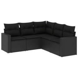 vidaXL Set de muebles de jardín 5 pzas y cojines ratán sintético negro