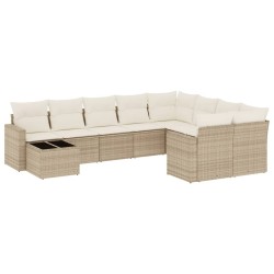 vidaXL Juego de sofás jardín con cojines beige 10 pzas ratán sintético