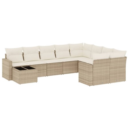 vidaXL Juego de sofás jardín con cojines beige 10 pzas ratán sintético
