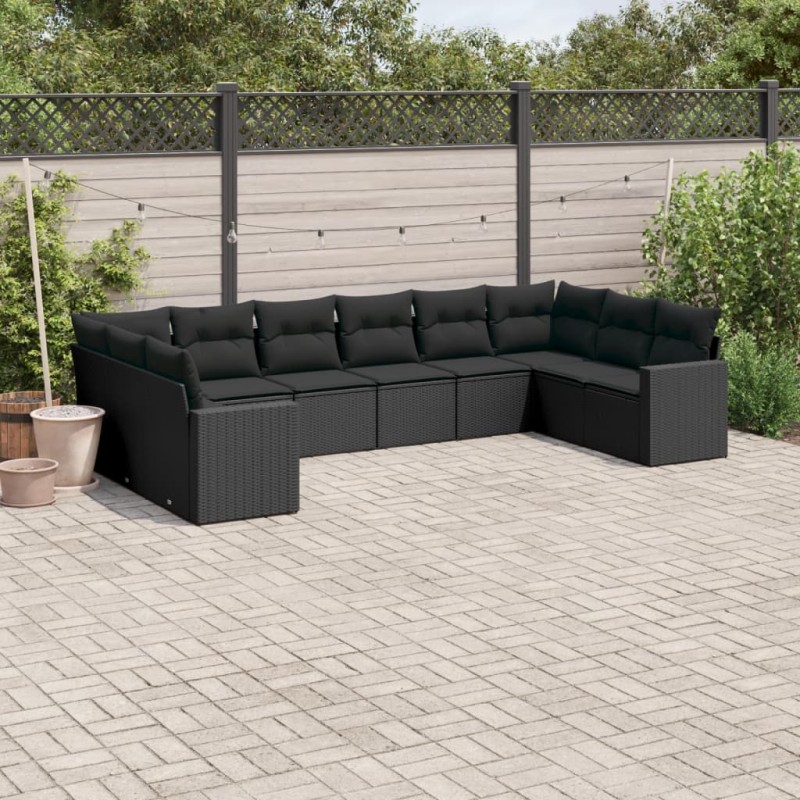vidaXL Set de sofás de jardín 10 pzas cojines ratán sintético negro vidaXL Set de sofás de jardín 10 pzas cojines ratán sintético negro