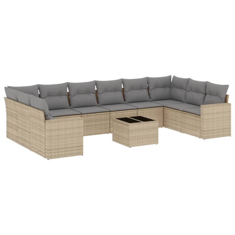 vidaXL Set de sofás de jardín 11pzas con cojines ratán sintético beige vidaXL Set de sofás de jardín 11pzas con cojines ratán sintético beige