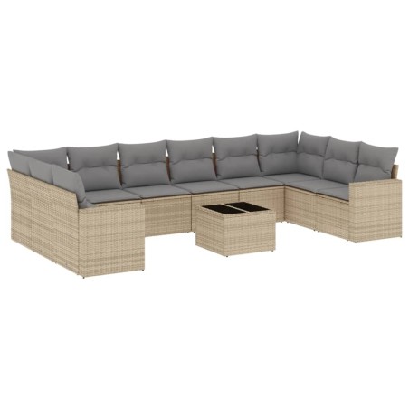 vidaXL Set de sofás de jardín 11pzas con cojines ratán sintético beige