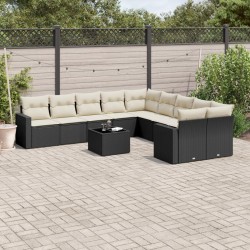 vidaXL Set de sofás de jardín 11 pzas y cojines ratán sintético negro