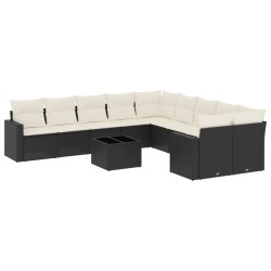 vidaXL Set de sofás de jardín 11 pzas y cojines ratán sintético negro