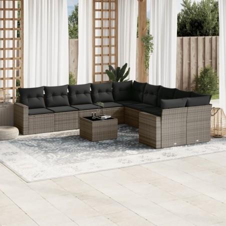 vidaXL Set de sofás de jardín 11 pzas y cojines ratán sintético gris