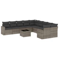 vidaXL Set de sofás de jardín 11 pzas y cojines ratán sintético gris
