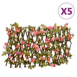 vidaXL Enrejado expansible hiedra artificial rosa 5 uds 180x20 cm