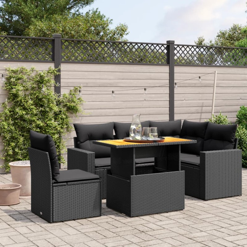 vidaXL Set de sofás de jardín 6 piezas y cojines ratán sintético negro vidaXL Set de sofás de jardín 6 piezas y cojines ratán sintético negro