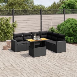 vidaXL Set de comedor de jardín 7 pzas y cojines ratán sintético negro
