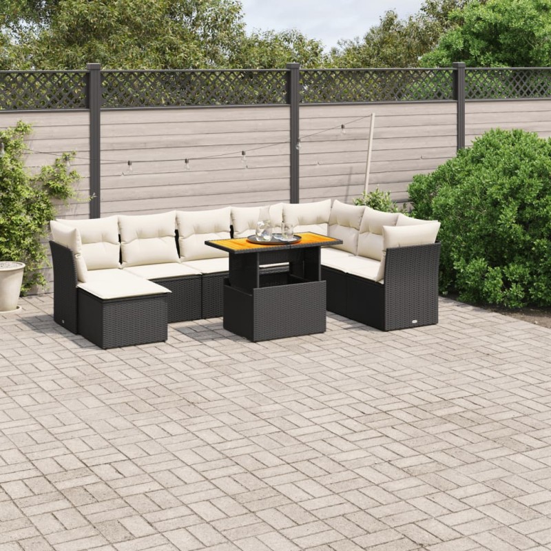vidaXL Set de sofás de jardín 8 piezas y cojines ratán sintético negro vidaXL Set de sofás de jardín 8 piezas y cojines ratán sintético negro